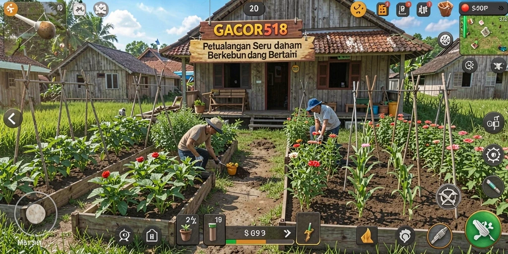 Tangkapan layar menampilkan pemain mengelola kebun yang subur di GACOR518.