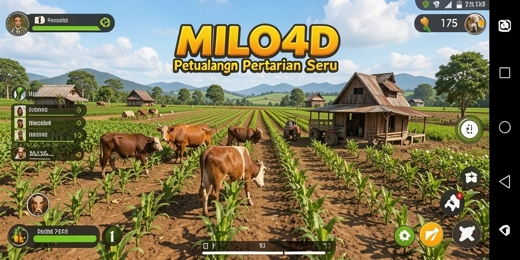 Screenshot gameplay MILO4D dengan aktivitas bertani yang menyenangkan.