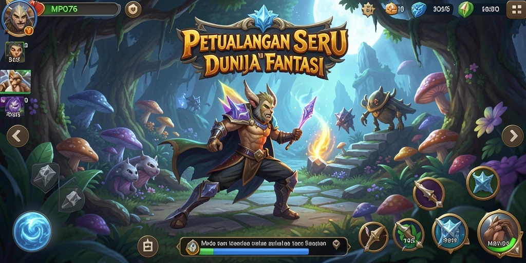 Screenshot utama MPO76 menampilkan aksi petualangan seru di dunia magis.