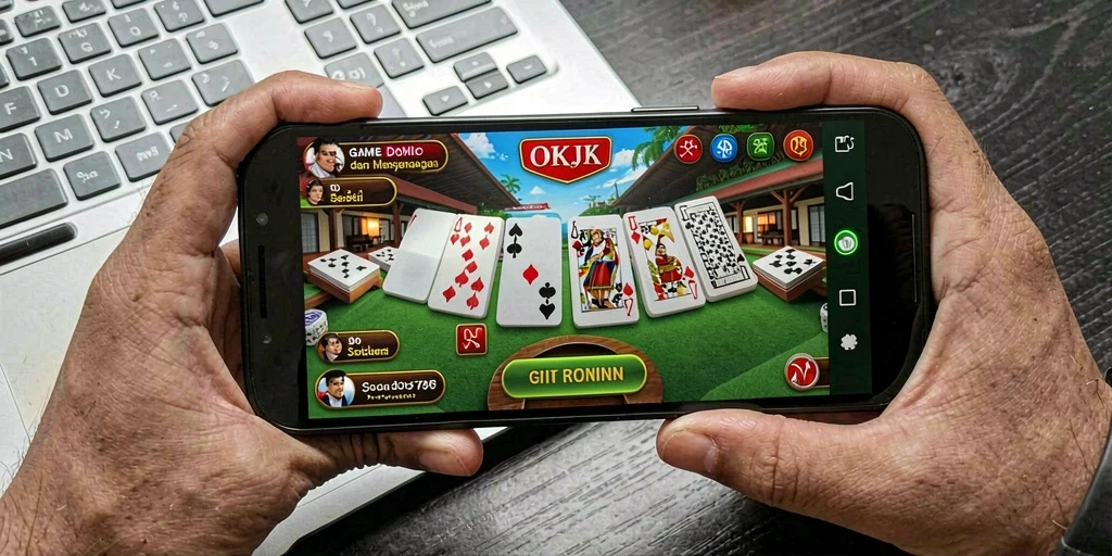 Screenshot gameplay OKJK menampilkan aksi domino yang seru dan mendebarkan.