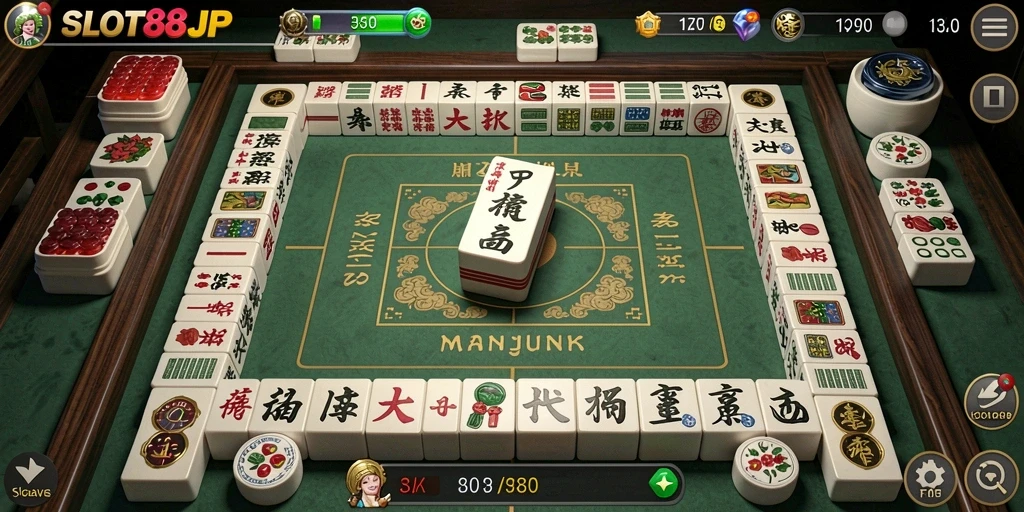Tangkapan layar SLOT88JP menunjukkan momen seru permainan Mahjong yang kompetitif.