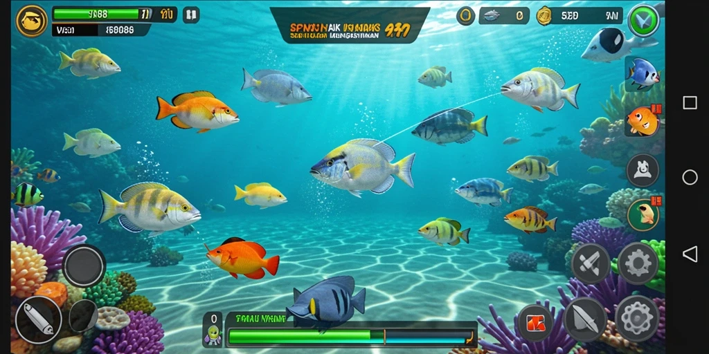 Gameplay SPN88 yang menampilkan aksi menangkap ikan.